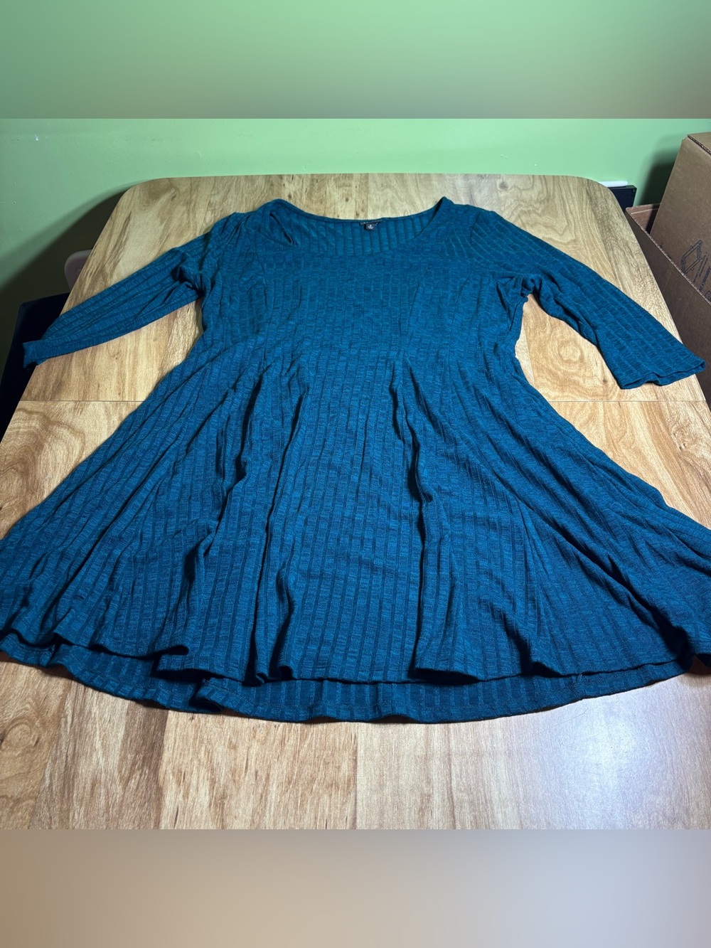 Torrid Aqua Blue Green 3/4 Sleeve Ribbed Stretch Dress Plus Size 2 Length 34”